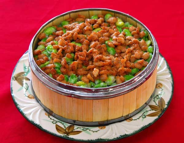 小笼肉末豌豆米